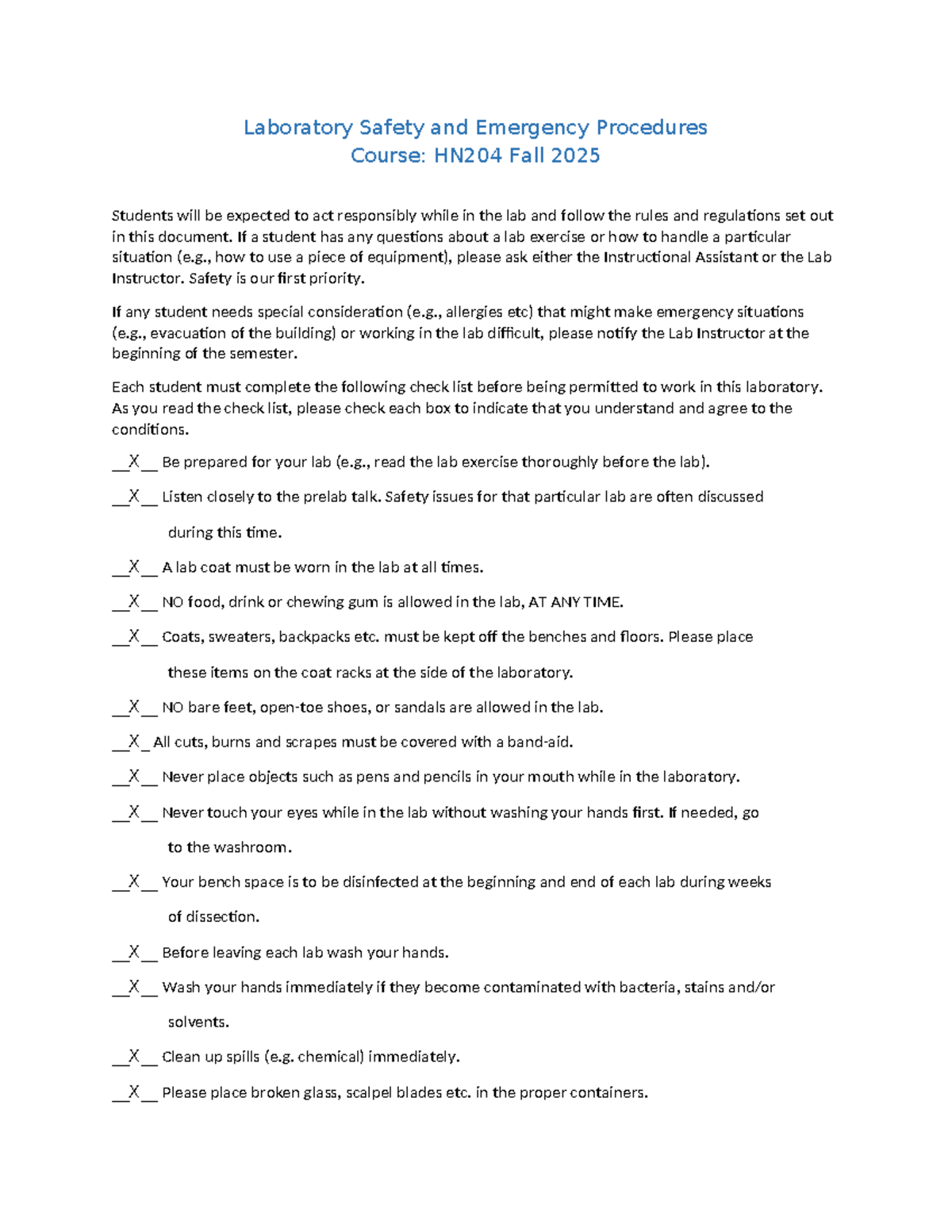Laboratory Safety & Emergency Procedures: HN204 Fall 2025 - Studocu
