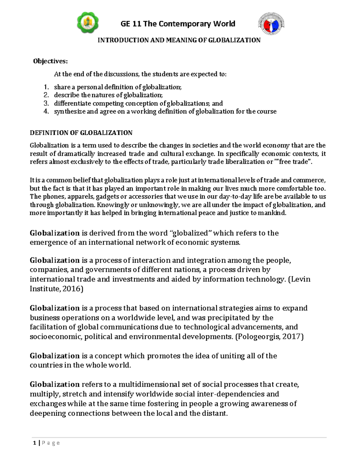 TCW GE 11 Module 1 PDF - Key Notes on Globalization Concepts - Studocu