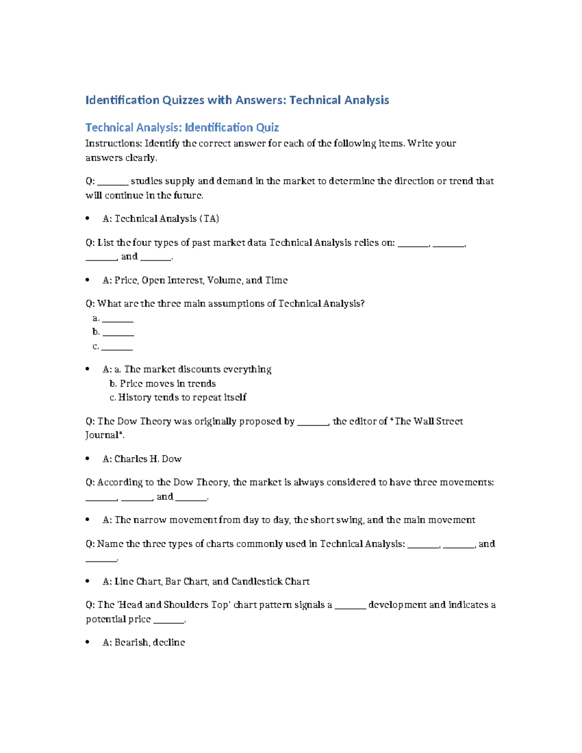 Technical Analysis Quizzes with Answers - Identification Quizzes with ...