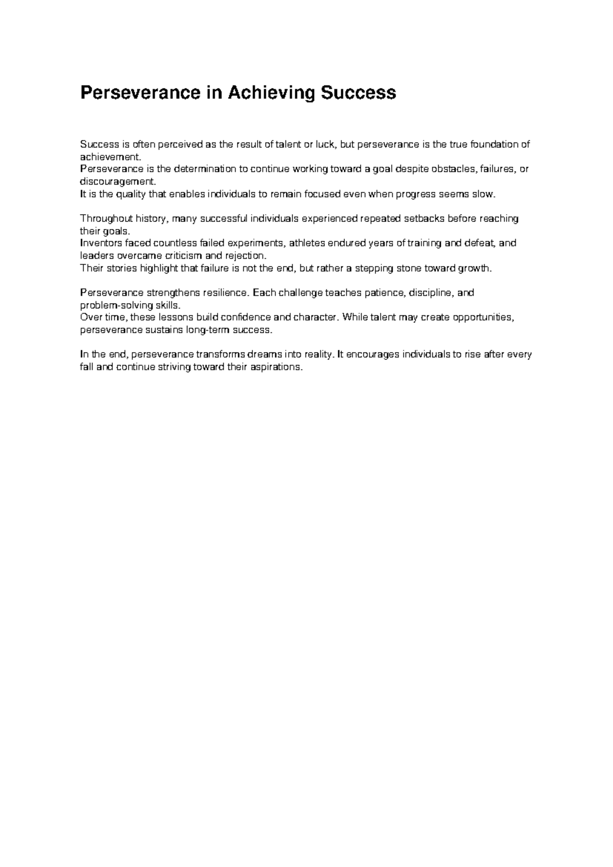 Essay 1: The Role of Perseverance in Achieving Success - Studocu