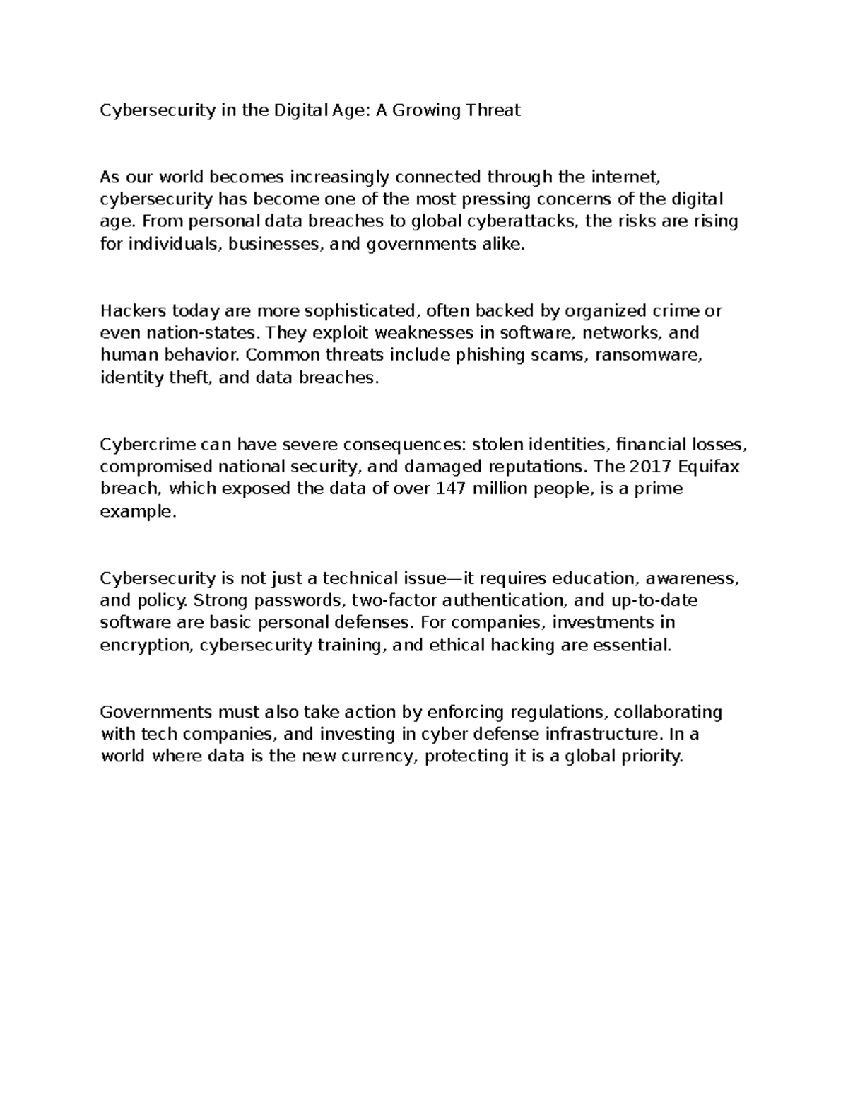 Cybersecurity in the Digital Age: Understanding the Threats and ...