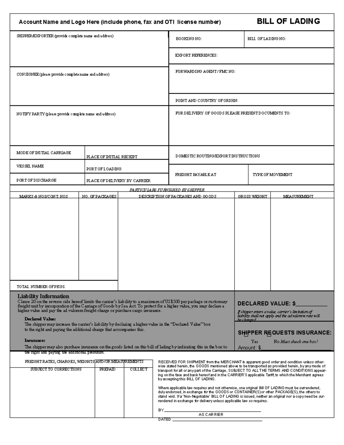 Word oceanbill - The example form B/L - Account Name and Logo Here ...