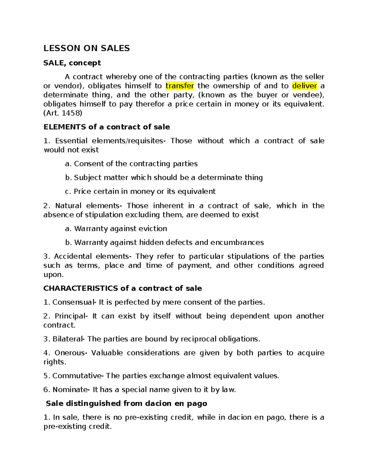 Sales - Lesson-1: Essential Concepts and Characteristics - Studocu