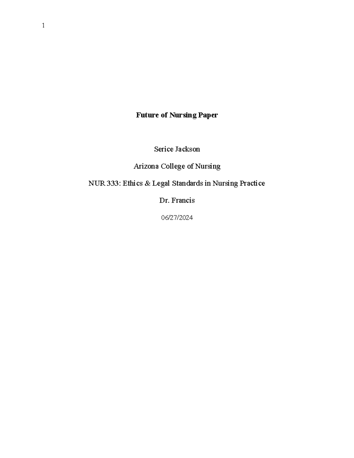 Future of Nursing NUR 333: Achieving Health Equity Essay - Studocu