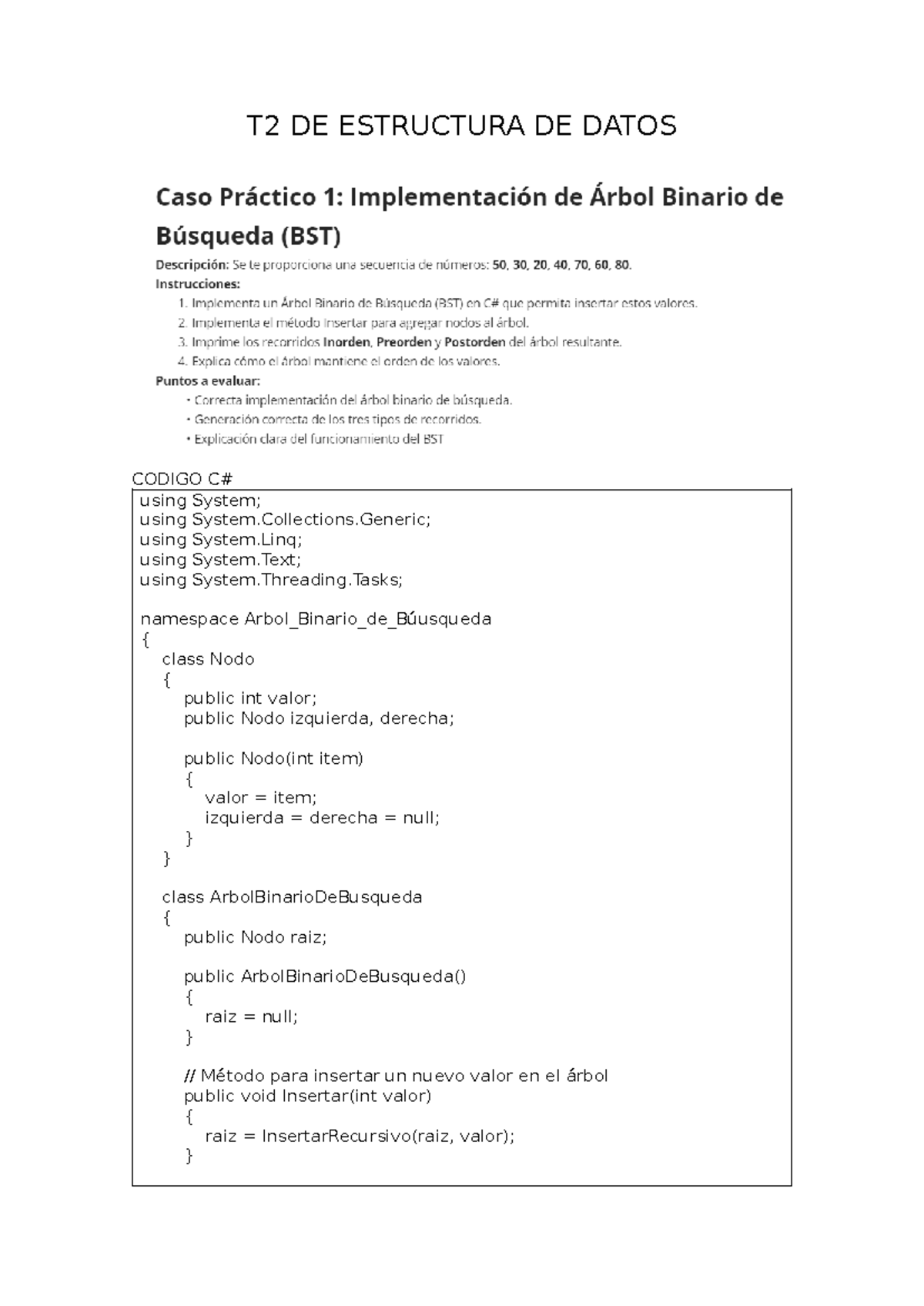 T2 DE Estructura de Datos: Implementación de Árboles Binarios en C# ...