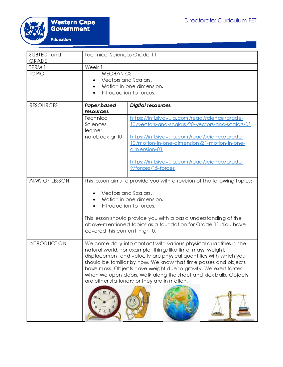 Technical Sciences Gr 11 Term 1 Week 1: Mechanics & Forces - Studocu