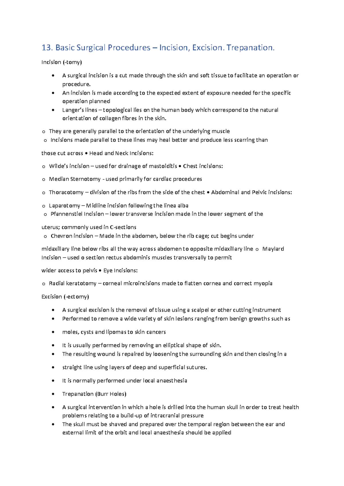 Surgery 13 - Grade: 5 - 13. Basic Surgical Procedures – Incision ...