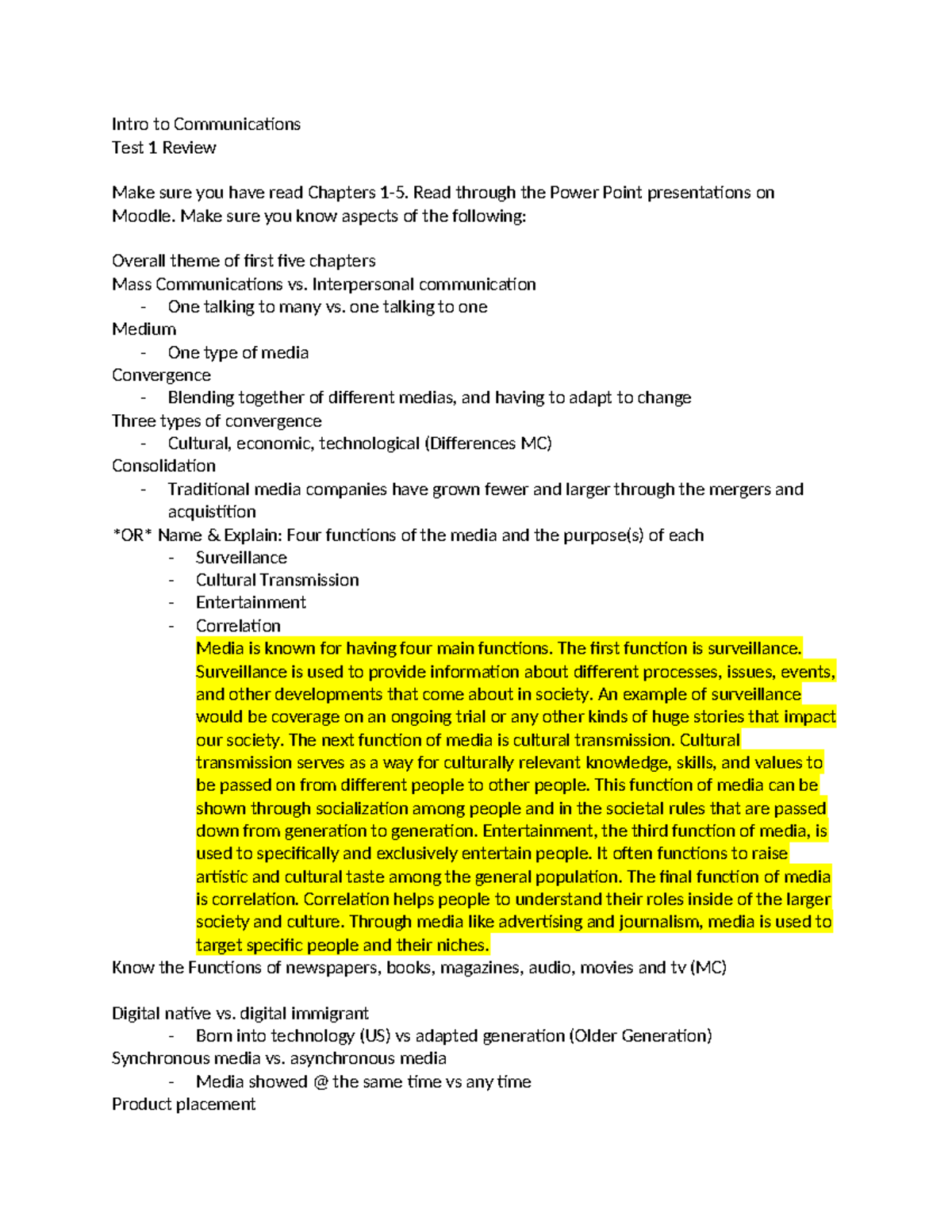COMM 101 Test 1 Review: Key Concepts from Chapters 1-5 - Studocu