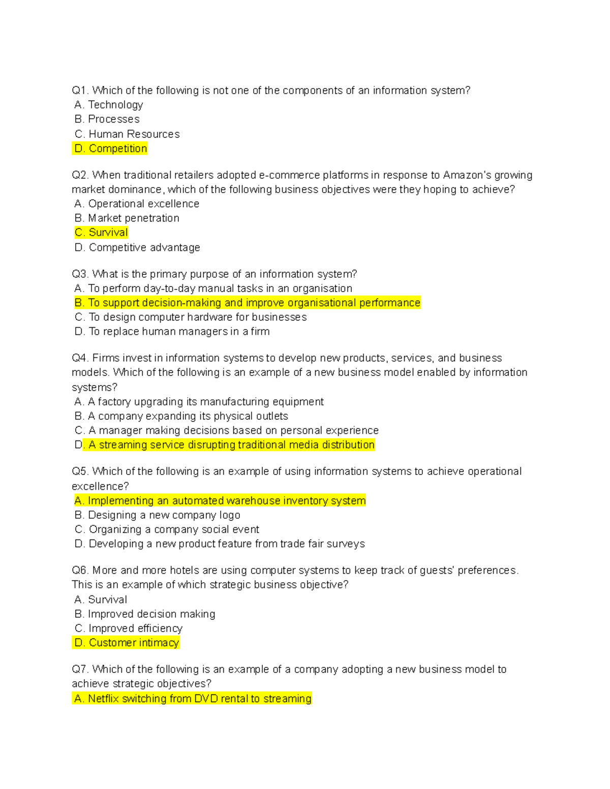 IS Concepts and Applications: Quiz Questions and Answers - Studocu