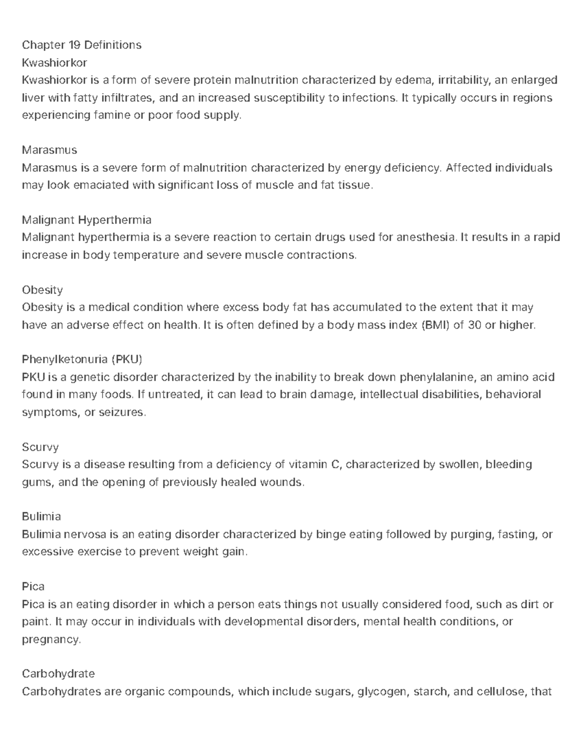 Chapter 19: Key Definitions in Nutrition & Disorders - Studocu