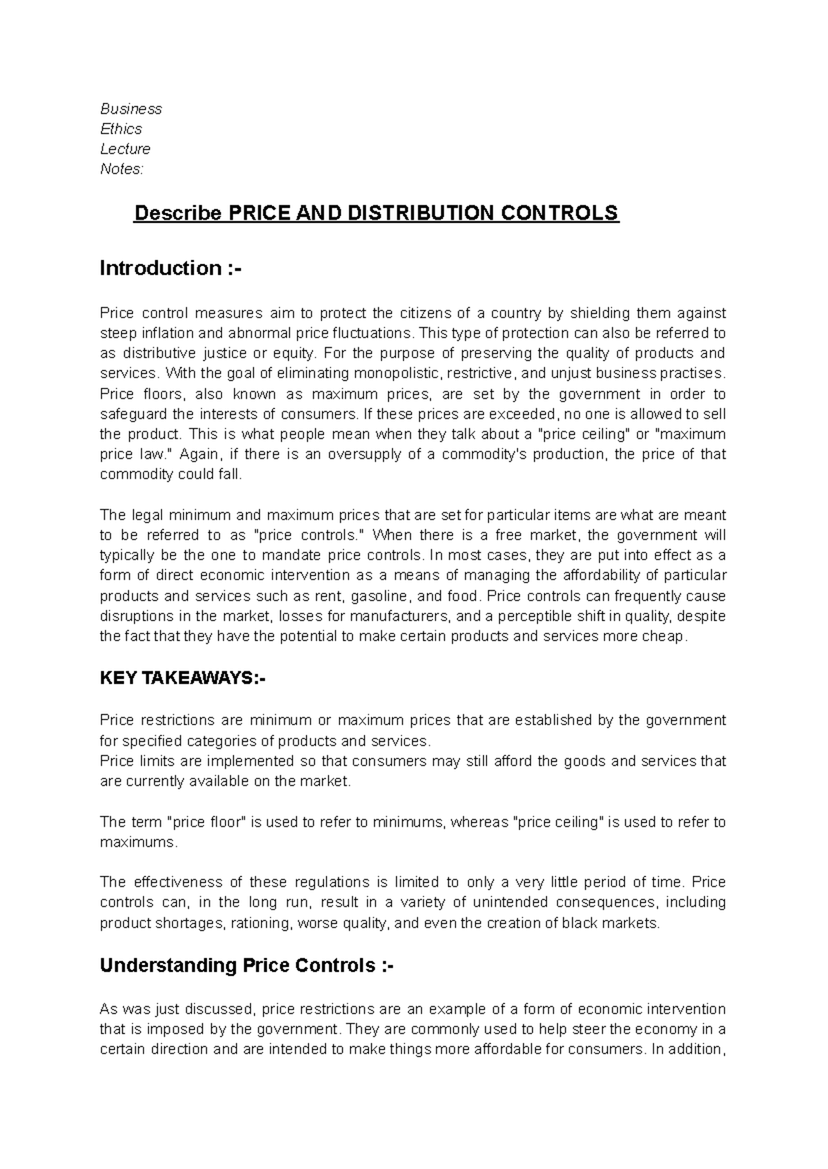 Describe Price AND Distribution Controls - Business Ethics Lecture ...