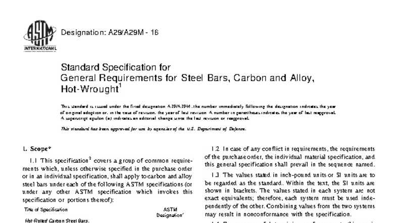 ASTM A29/A29M-16 Standard Specification for Steel Bars - Studocu