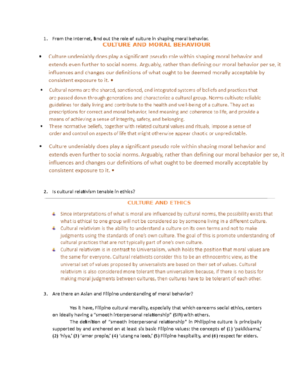 GE9 Ethics: The Influence of Culture on Moral Behavior and Values - Studocu