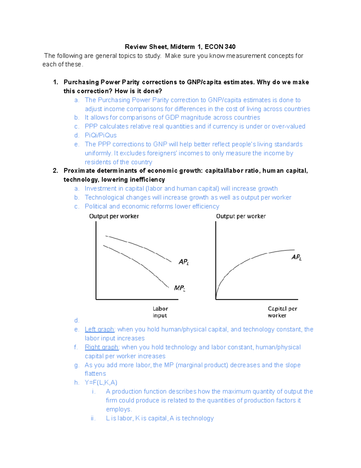 Econ 340 Midterm 1 Comprehensive Review Notes - Studocu