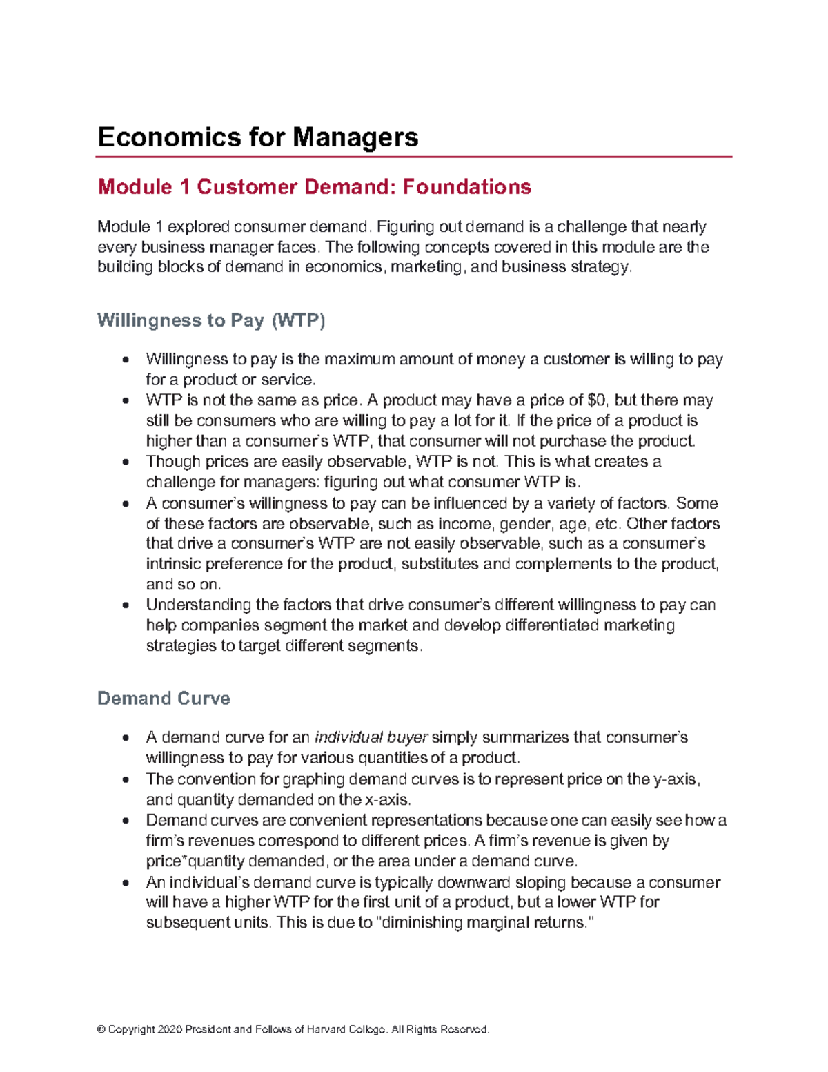 Economics for Managers: Module 1 Demand Fundamentals Summary - Studocu