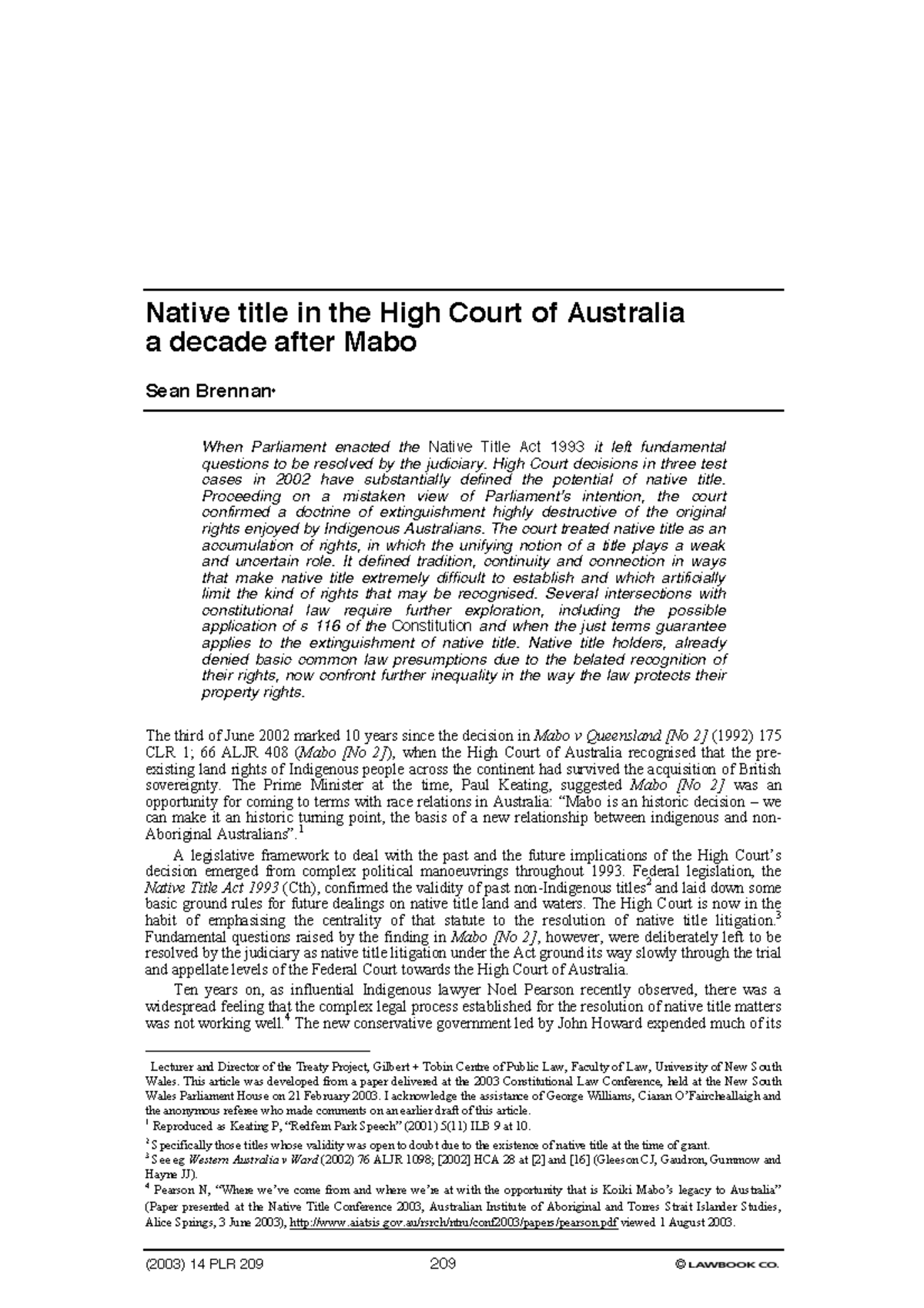 High Court Developments in Native Title After Mabo - PLR 14.4 (2003 ...