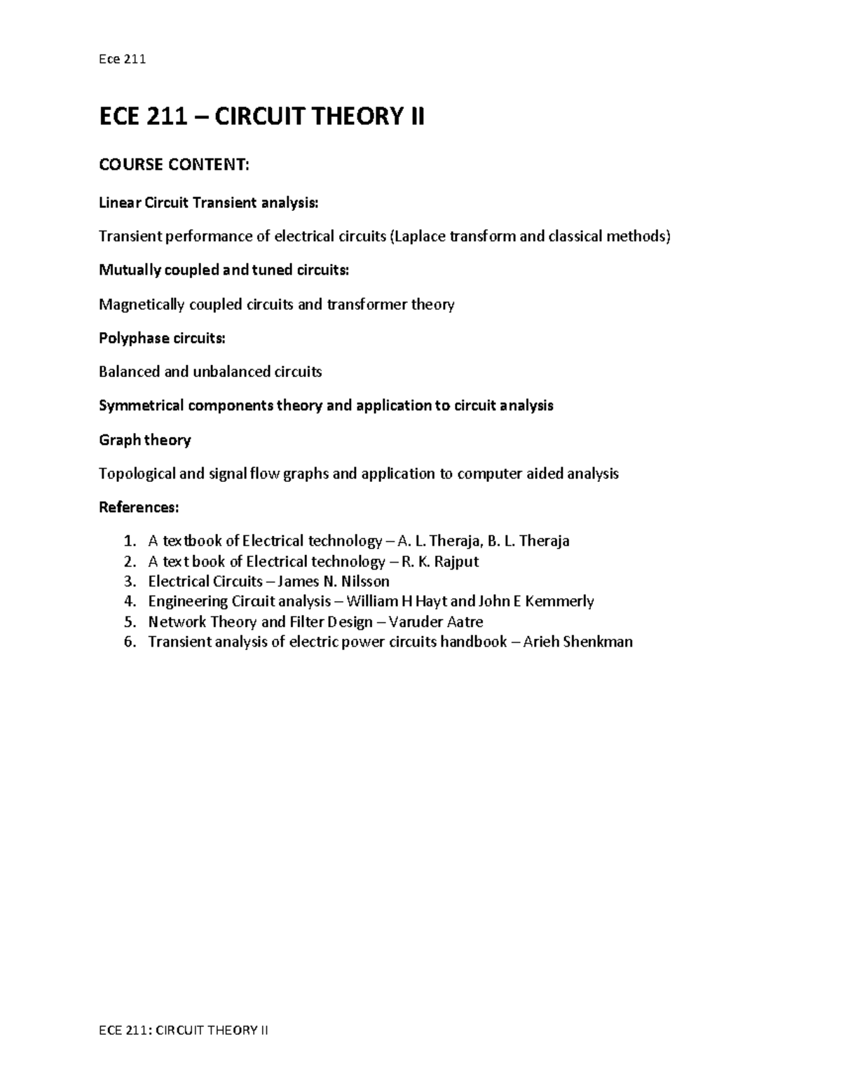 ECE 211-1 Final Exam Study Guide: Circuit Theory Analysis - Studocu