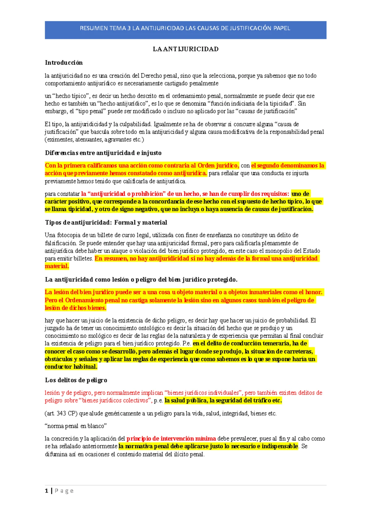 CAUSAS DE JUSTIFICACIÓN: Esquema Resumen de Circunstancias Eximentes ...