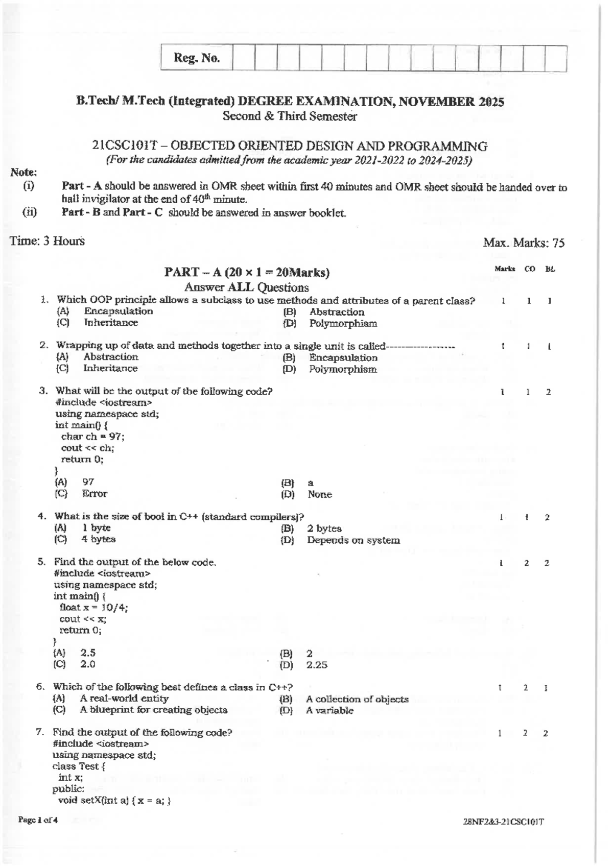 21CSC101T - OOP & ATM System Design Exam Notes - Studocu
