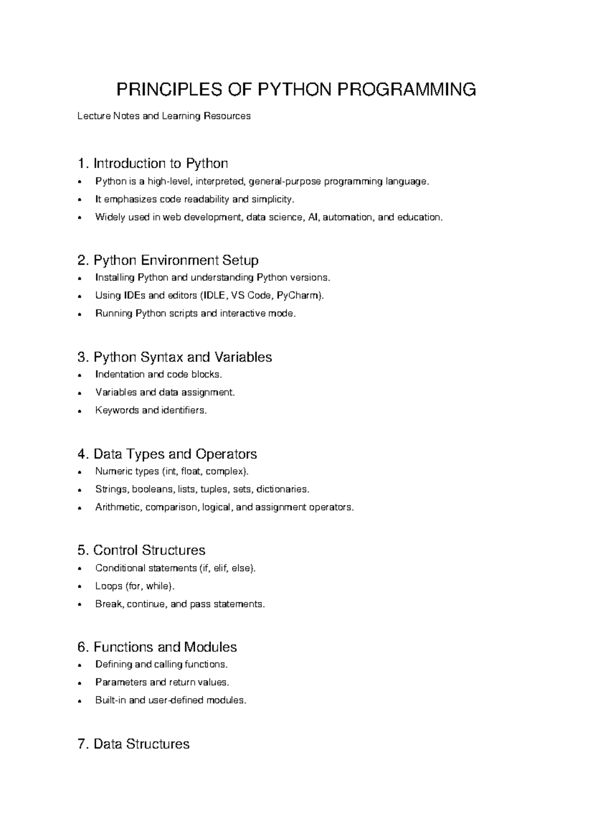 PRINCIPLES OF PYTHON PROGRAMMING Lecture Notes and Resources - Studocu