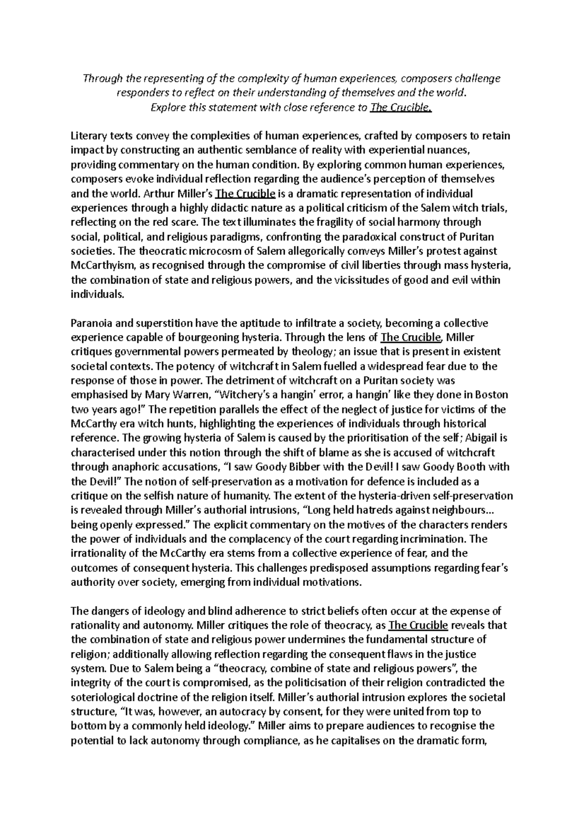 ENG201 Final Exam: Exploring Complexity in Miller's The Crucible Essay ...