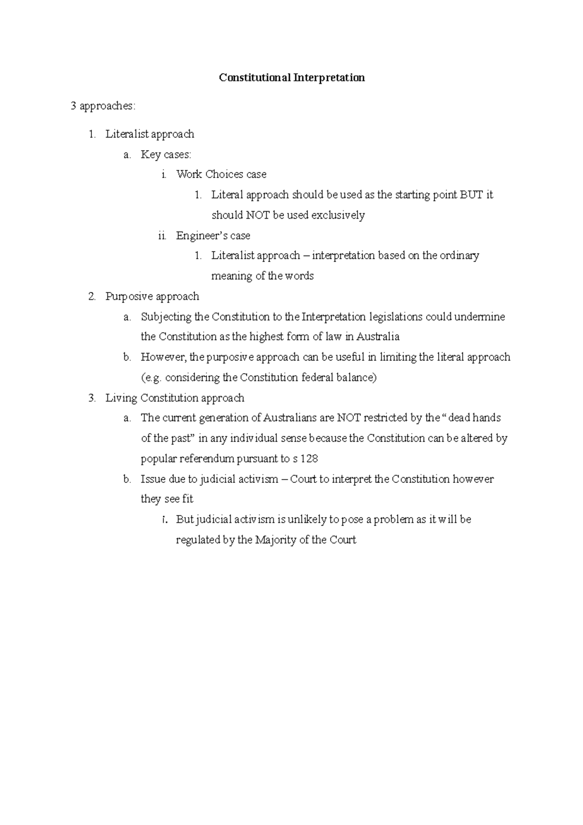 Exam Notes - Constitutional Interpretation Techniques and Cases - Studocu