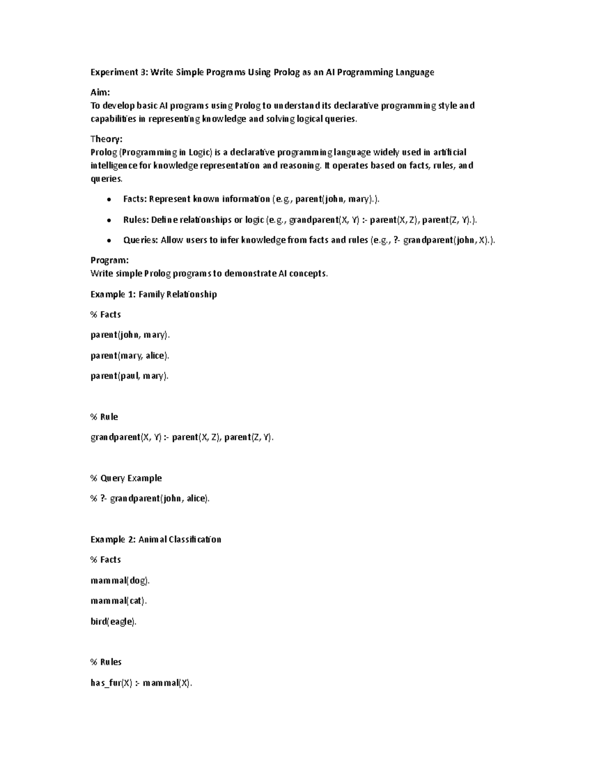 AI EXP3: Simple Prolog Programs for AI Applications - Studocu