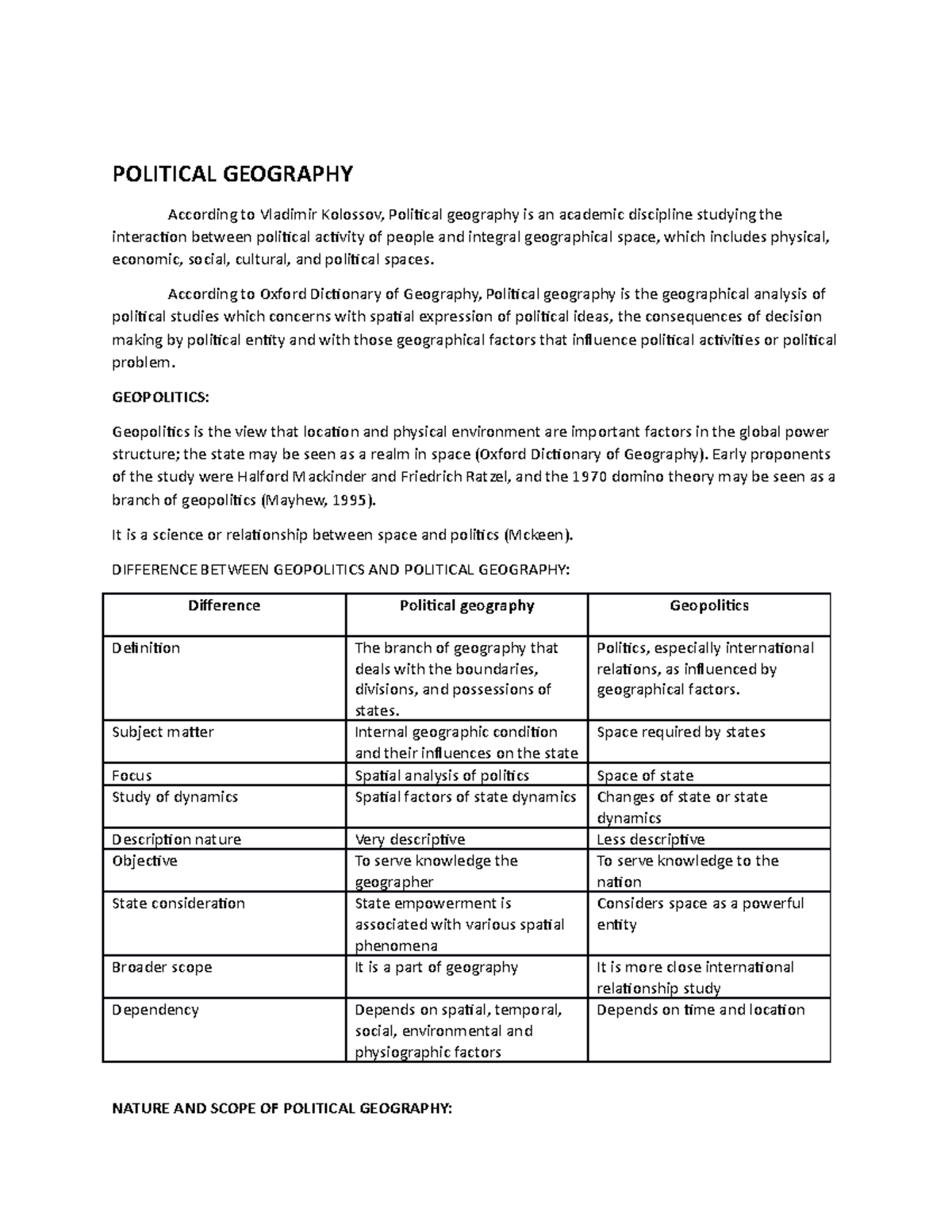 Political Geography: Concepts, Theories & Historical Developments - Studocu