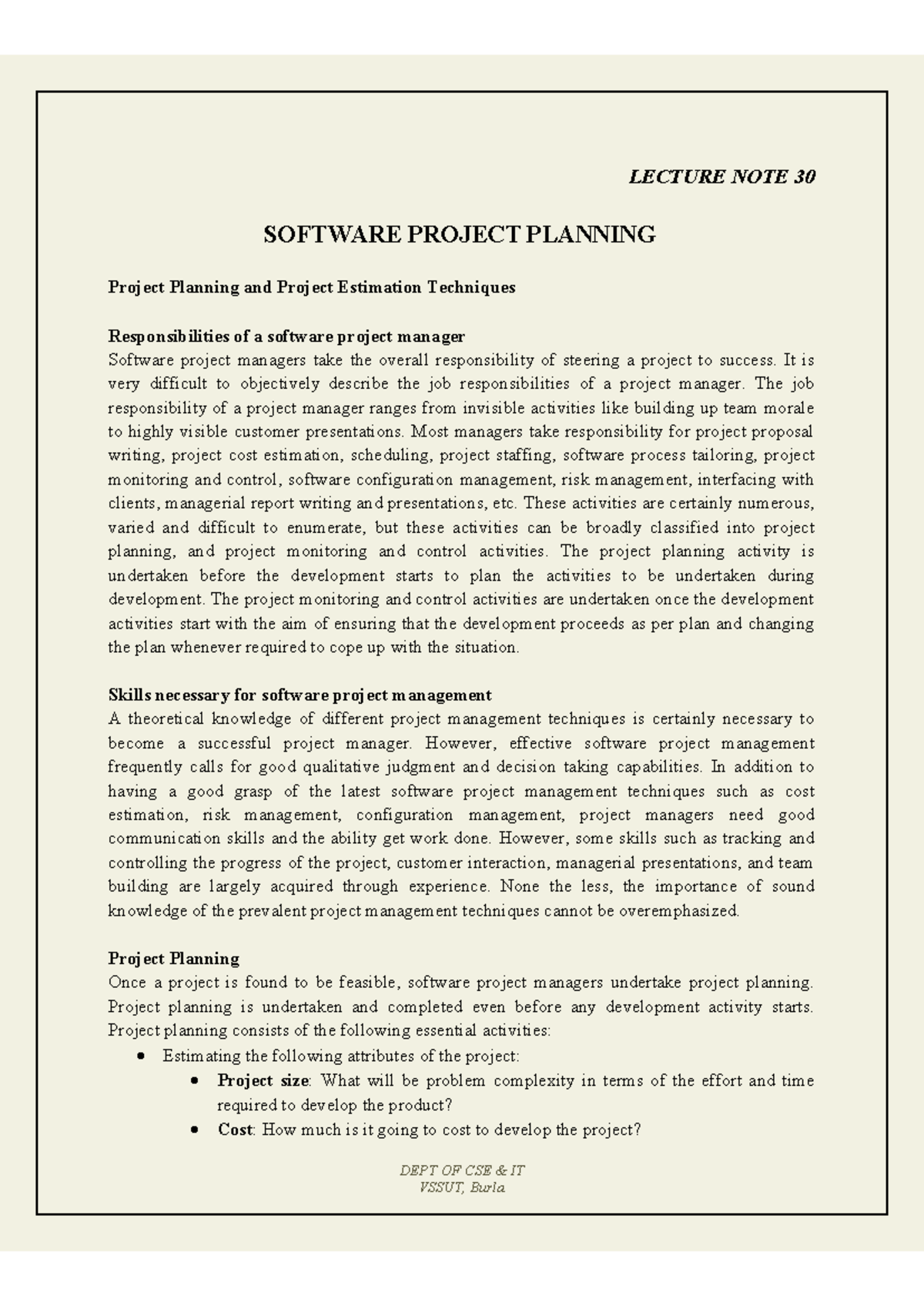 Software Project Planning Techniques and Management Responsibilities ...