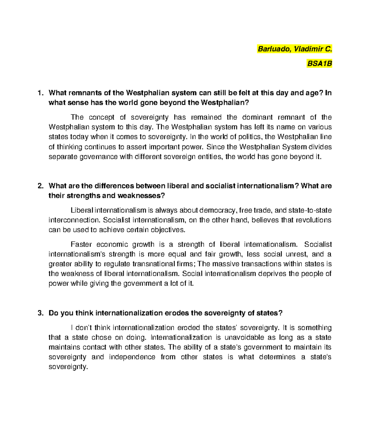SSP 113 ACT 1 - Westphalian System & Internationalism Lessons Review ...