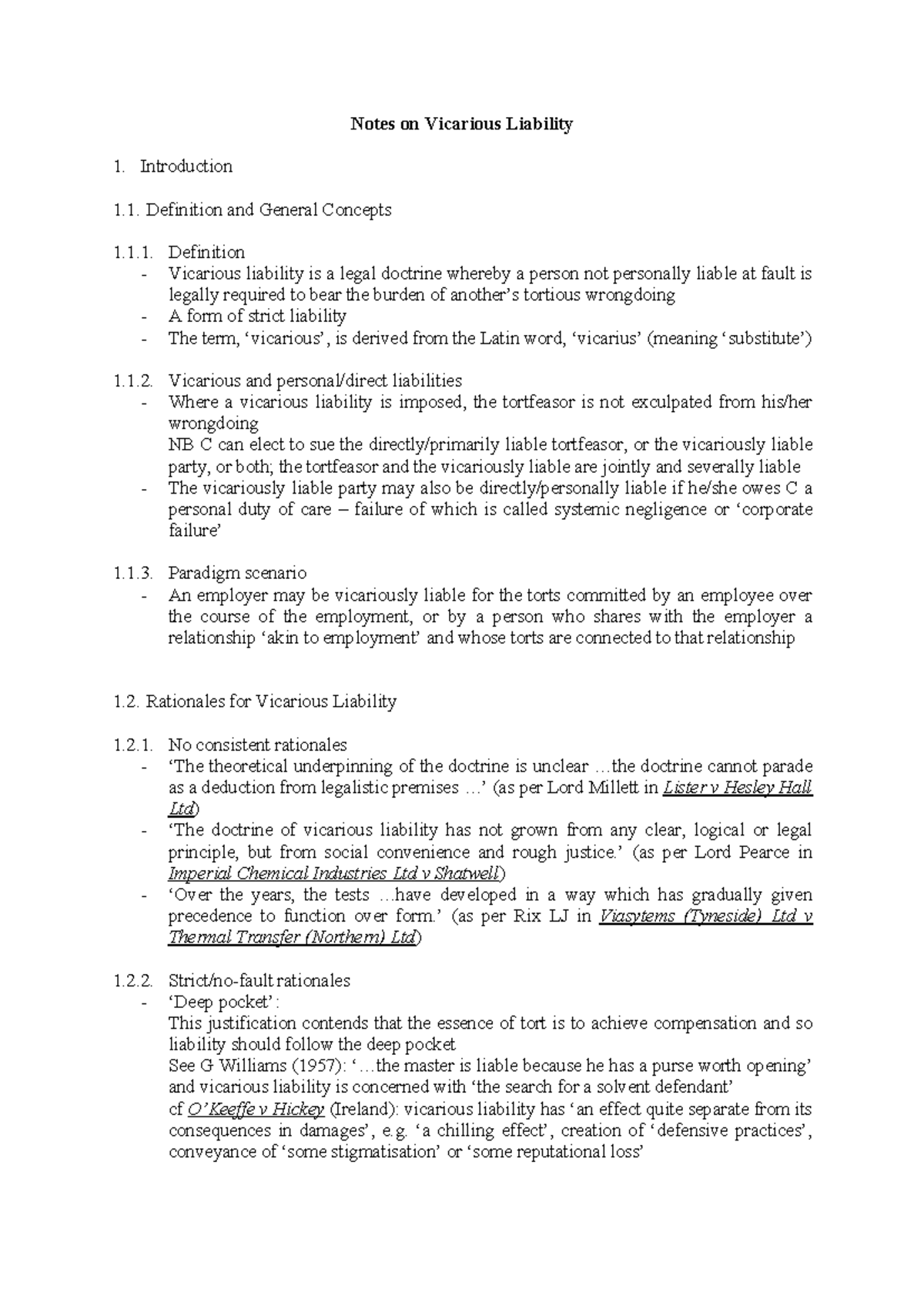 Vicarious Liability Notes: Key Concepts & Legal Principles Explained ...