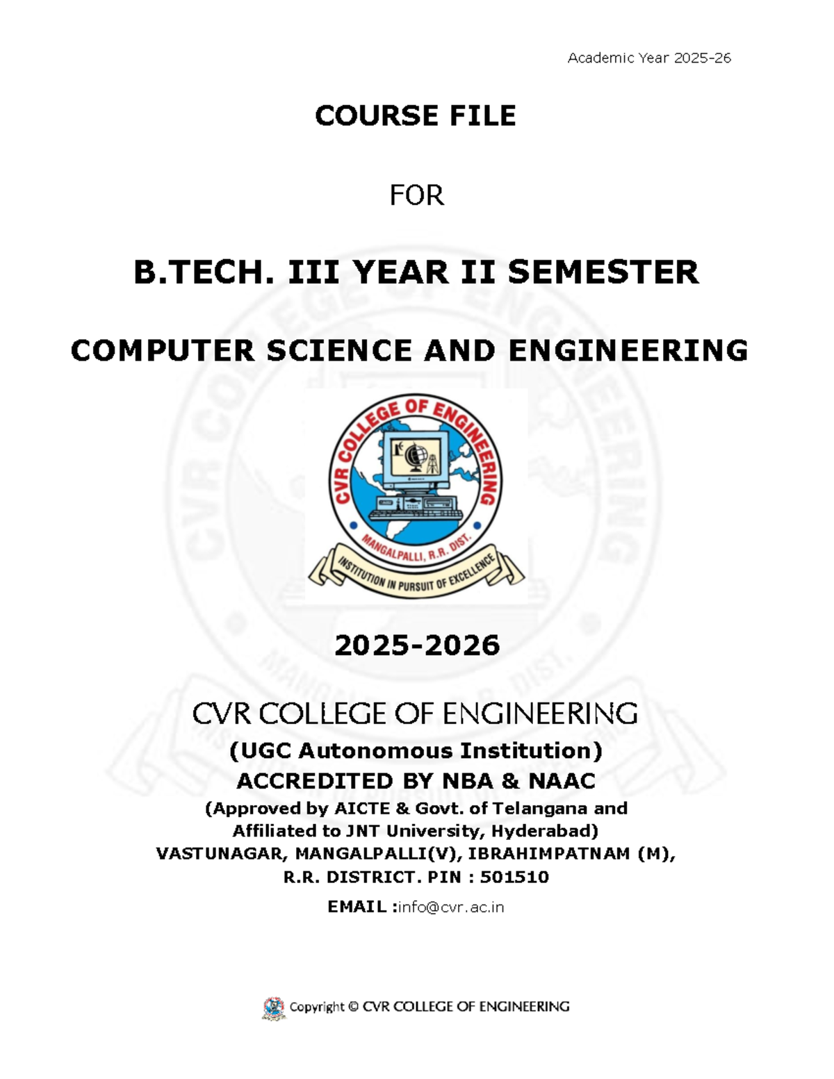 B.TECH II SEMESTER CSE COURSE FILE: ACADEMIC YEAR OVERVIEW - Studocu