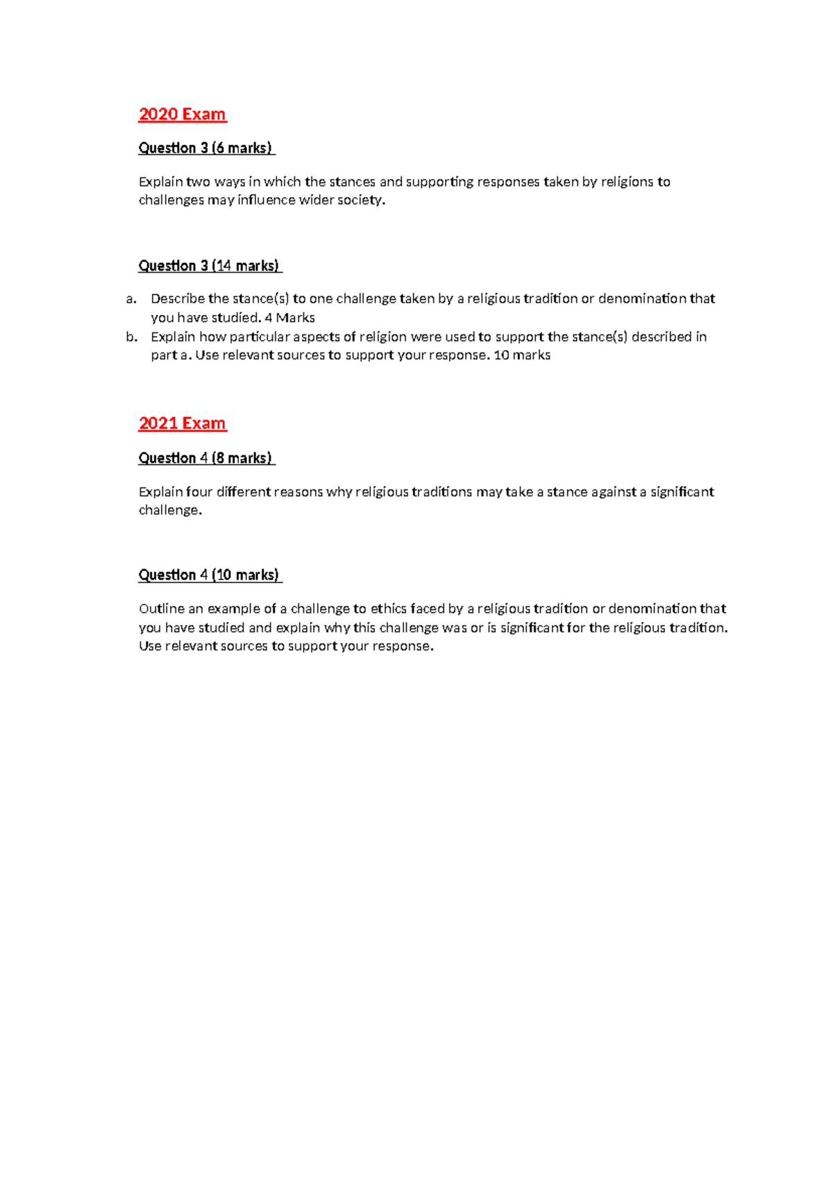 Q's - Practice Questions for Religious Studies (RS101) Exam Prep - Studocu