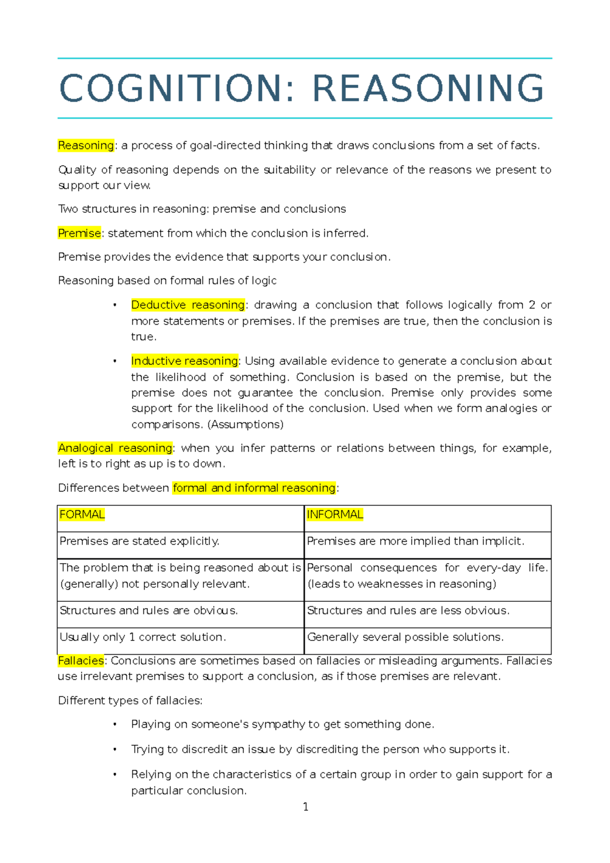 Cognition and Reasoning: Exam Notes for PYC1501 Course - Studocu