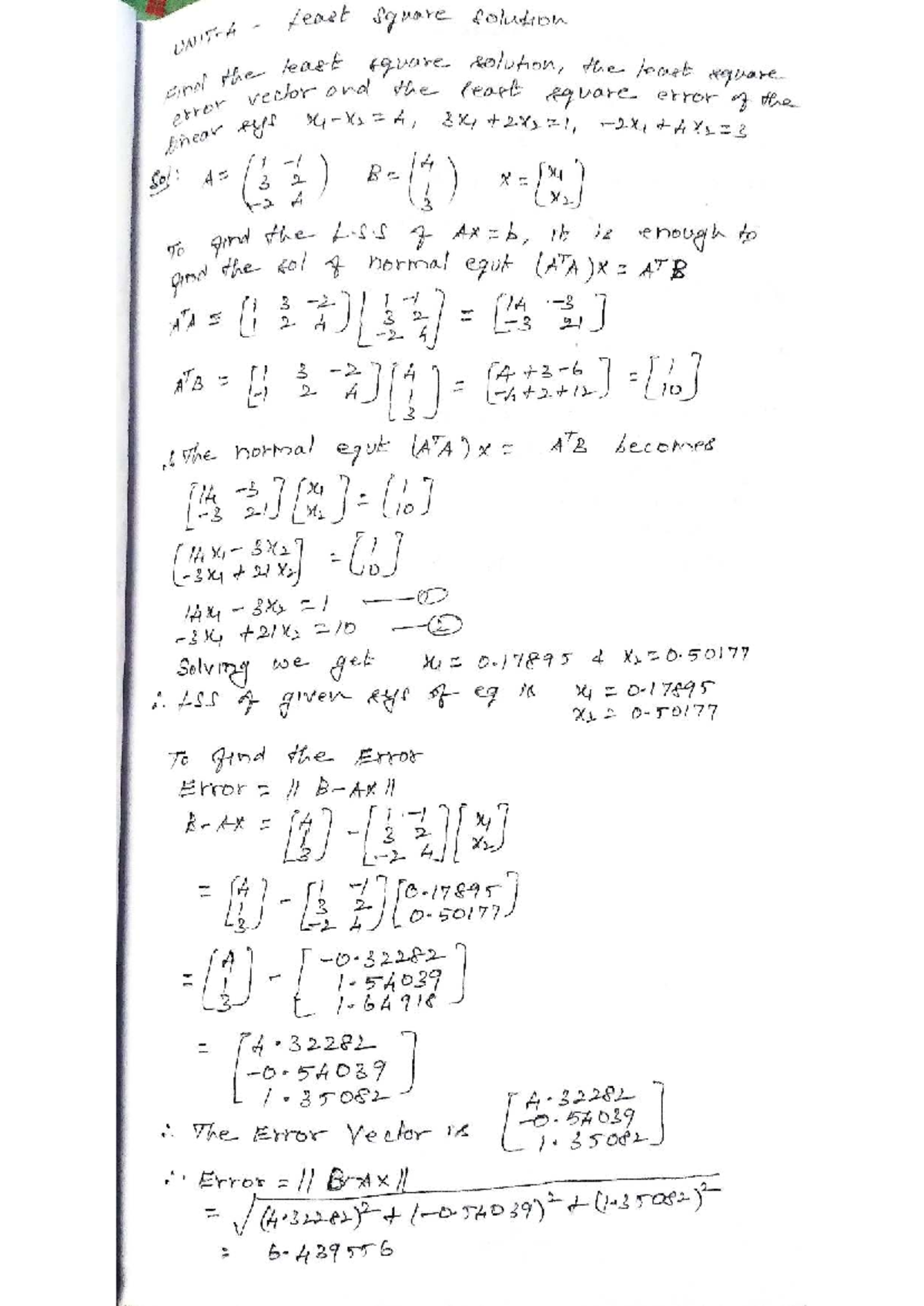 LA - Least Square Solutions and Error Analysis - Unit 4 - Studocu