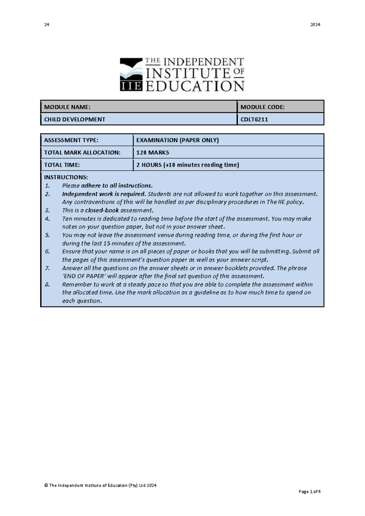 CDLT6211 MO - Essential Module Outline for Child Development 2024 - Studocu