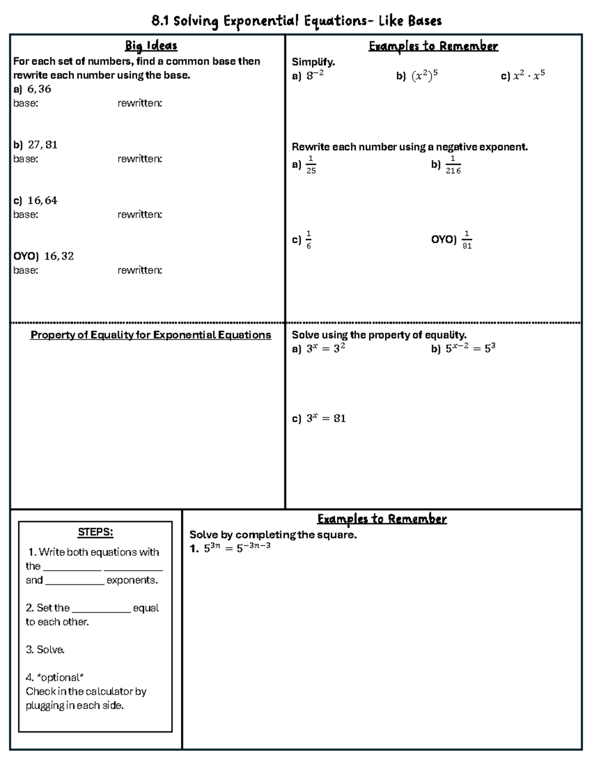 8.1 Solving Exponential Equations: Key Concepts & Examples - Studocu