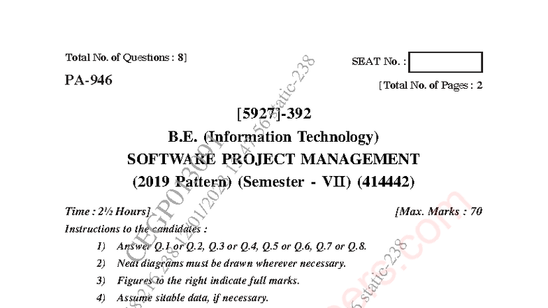 B.E. (IT) Software Project Management - Exam Q&A Guide (2019) - Studocu