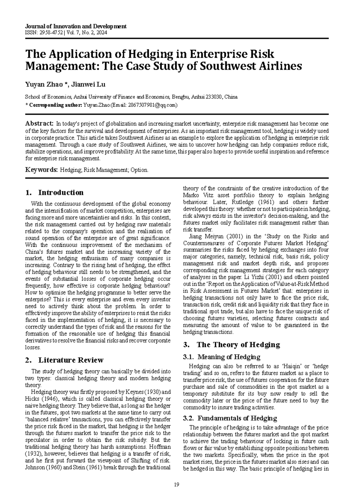 JID 7-2: Case Study on Hedging in Enterprise Risk Management at ...