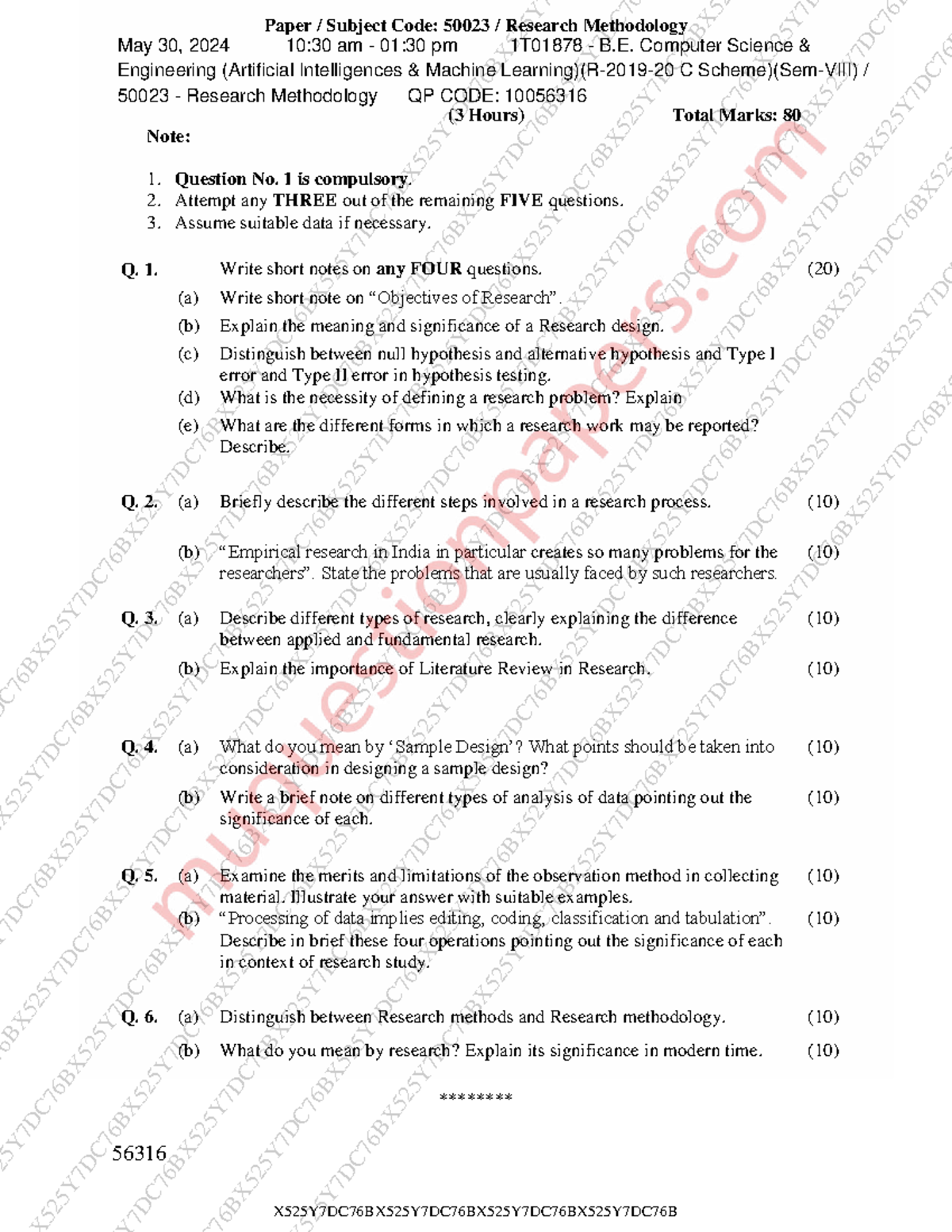 RM 50023 Research Methodology Question Paper - May 2024 - Studocu