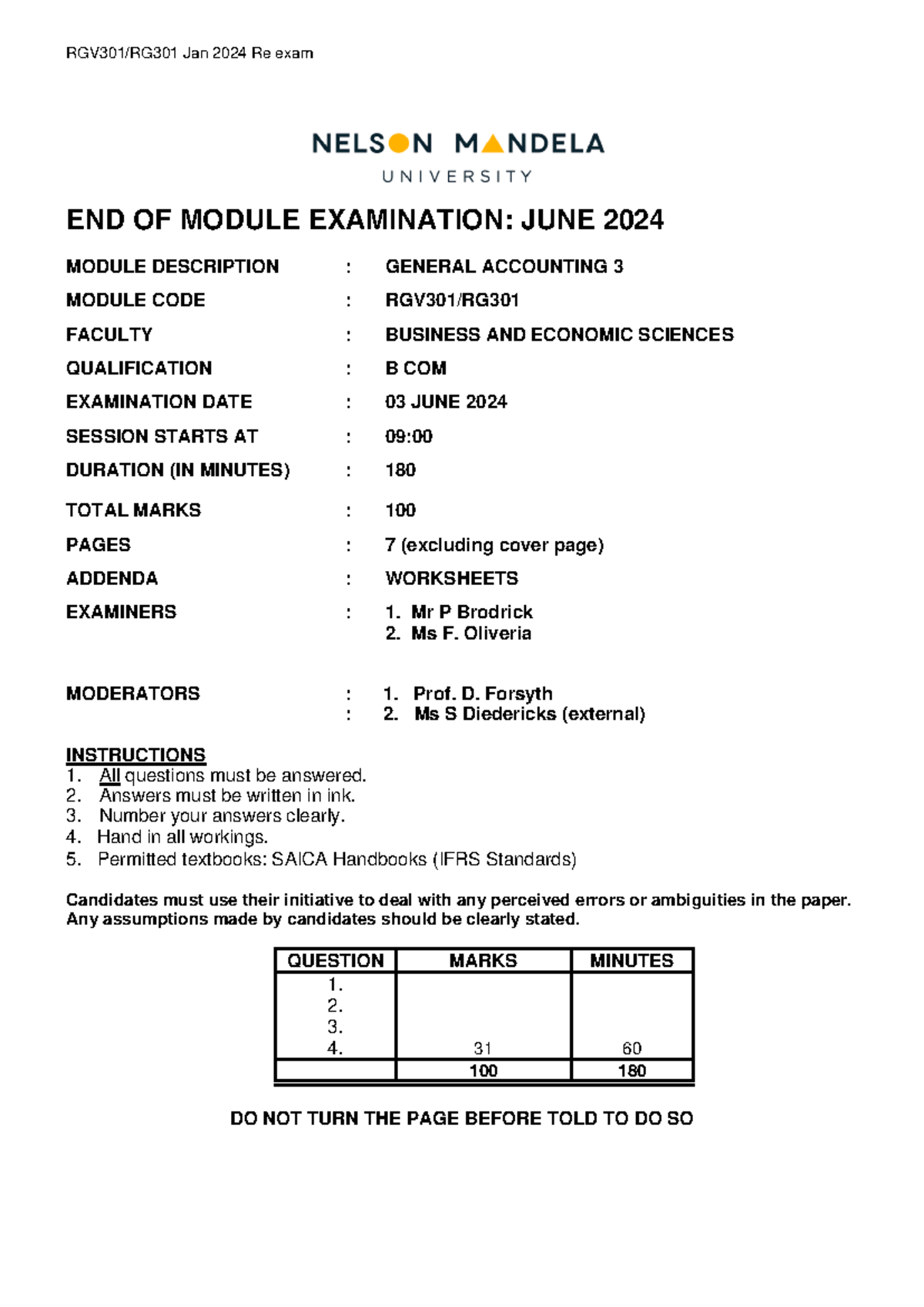 RGV301 June 2024 Exam - General Accounting 3 Full Paper - Studocu