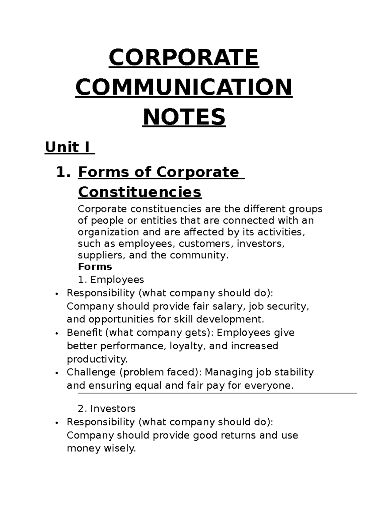 CORPORATE COMMUNICATION NOTES (Unit I-IV) - Key Concepts & Strategies ...