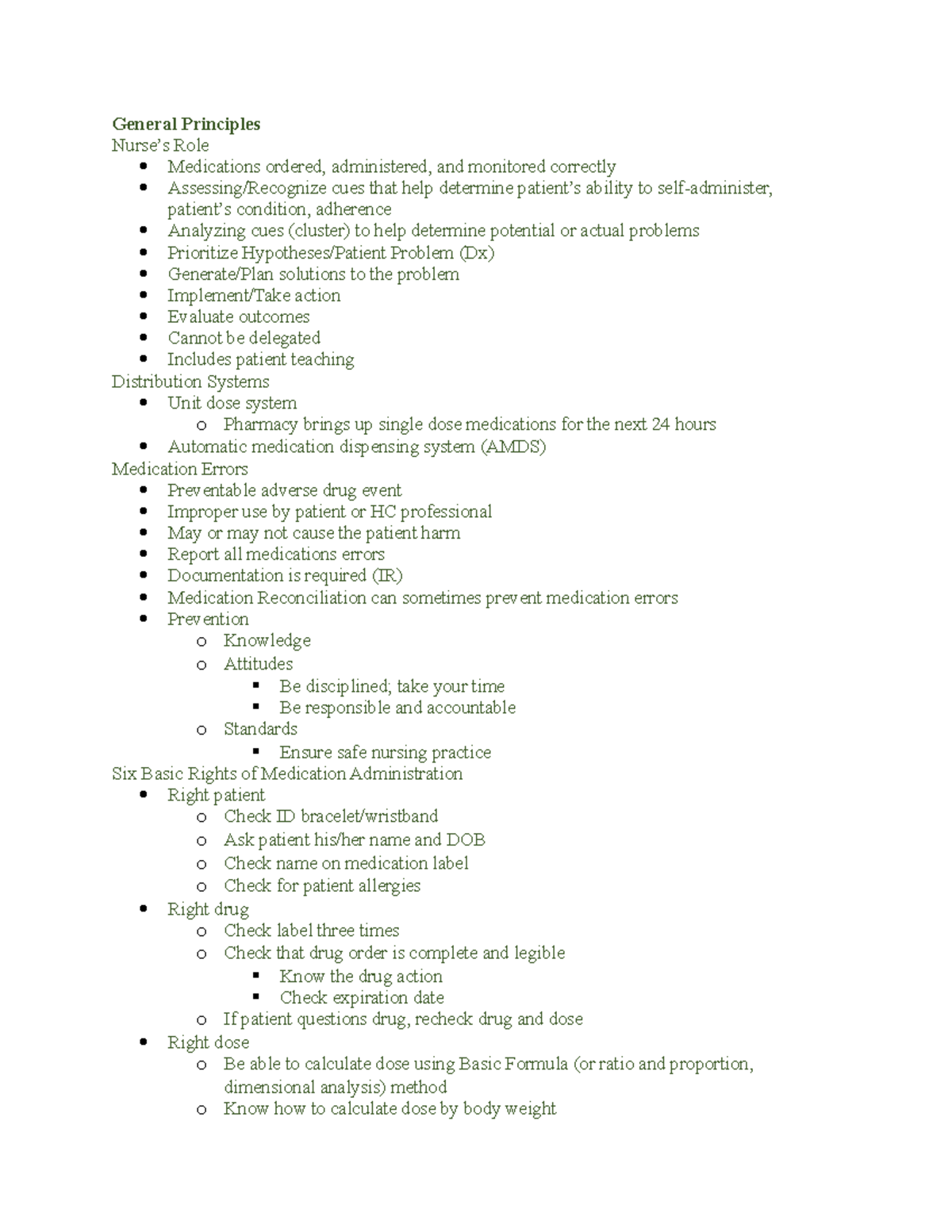 Medication Administration Lecture Notes - General Principles Nurse’s ...