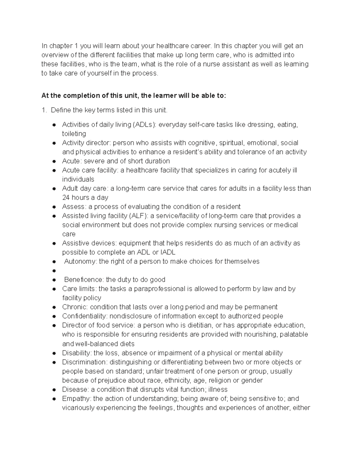 CNA 101: Summary of Chapter 1 - Overview of Healthcare Careers - Studocu