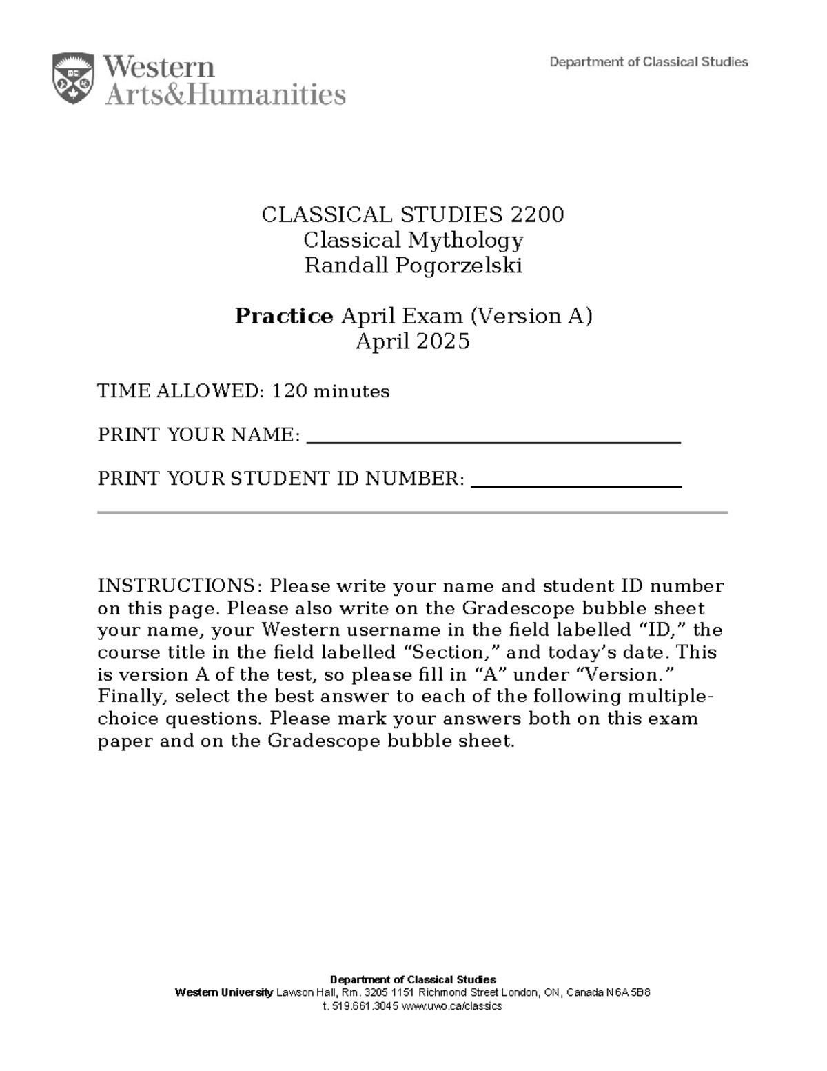 Practice Exam Review for Classical Studies 2200 - April 2025 - Studocu