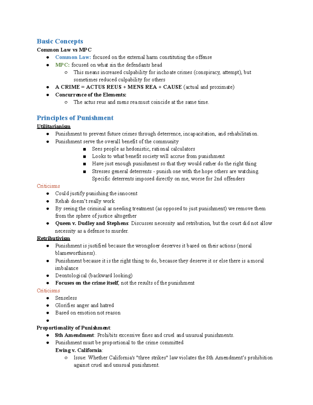 CRIM LAW Final Exam Outline: Key Principles & Case Summaries - Studocu
