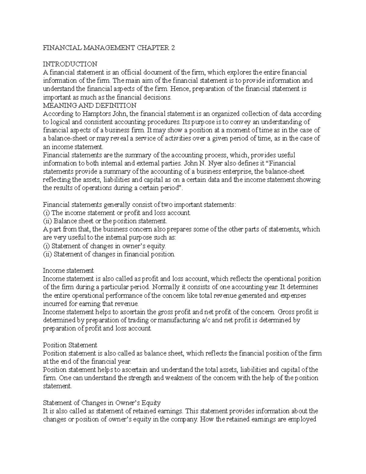 Financial Management Chapter 2 - FINANCIAL MANAGEMENT CHAPTER 2 ...