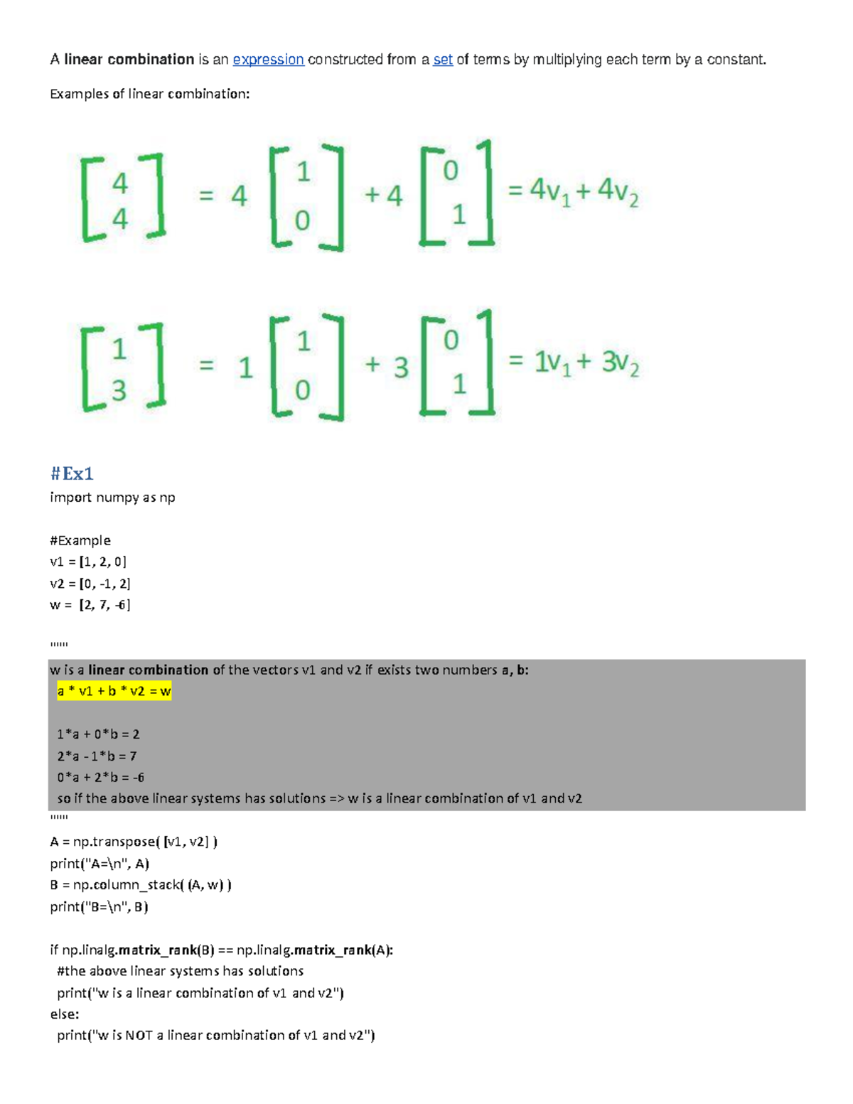 Lab7 guide - ,,, - A linear combination is an expression constructed ...