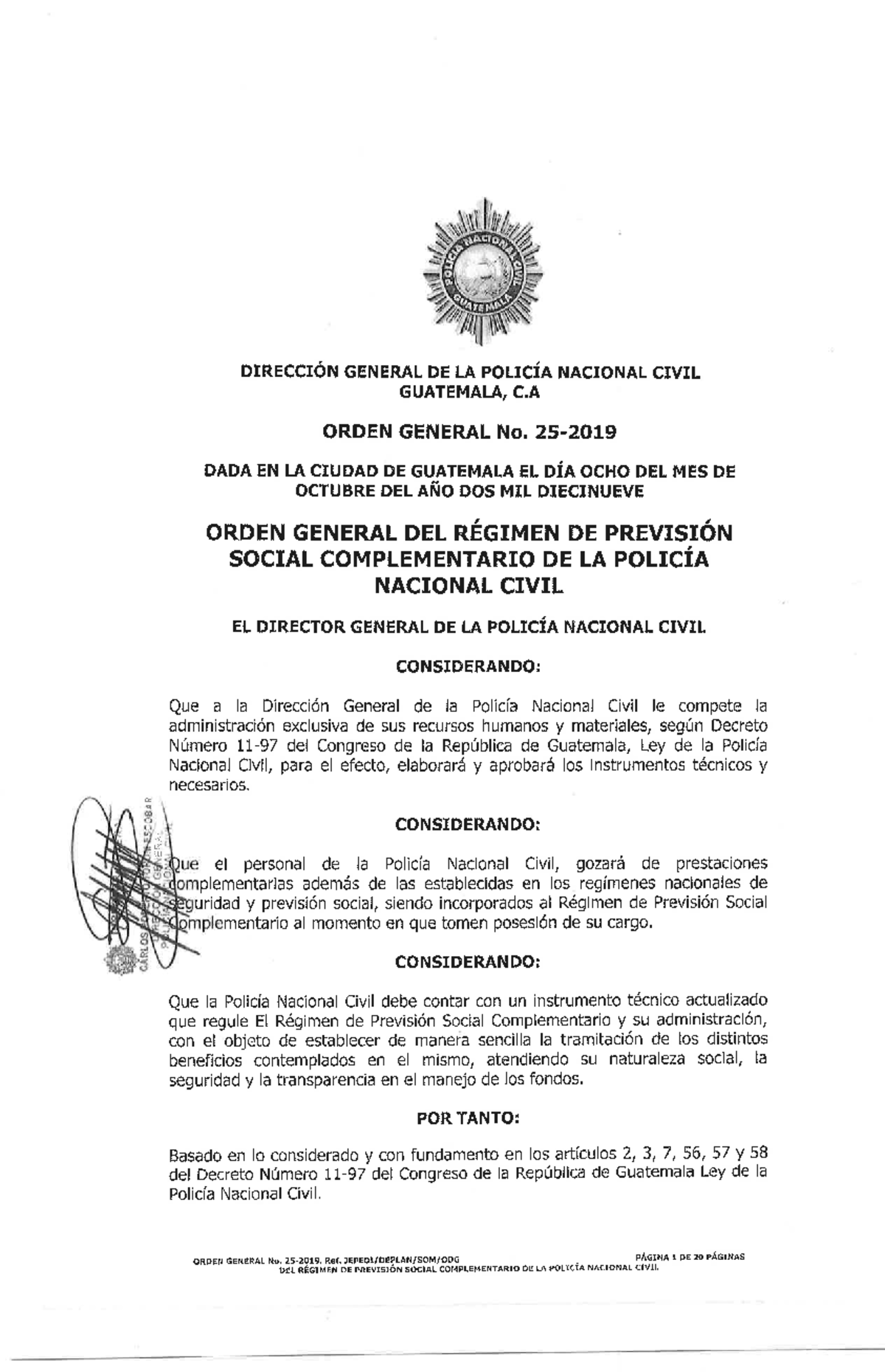 433401577-Orden General No. 25-2019 sobre Previsión Social-PNC-Guatemala - Document Preview