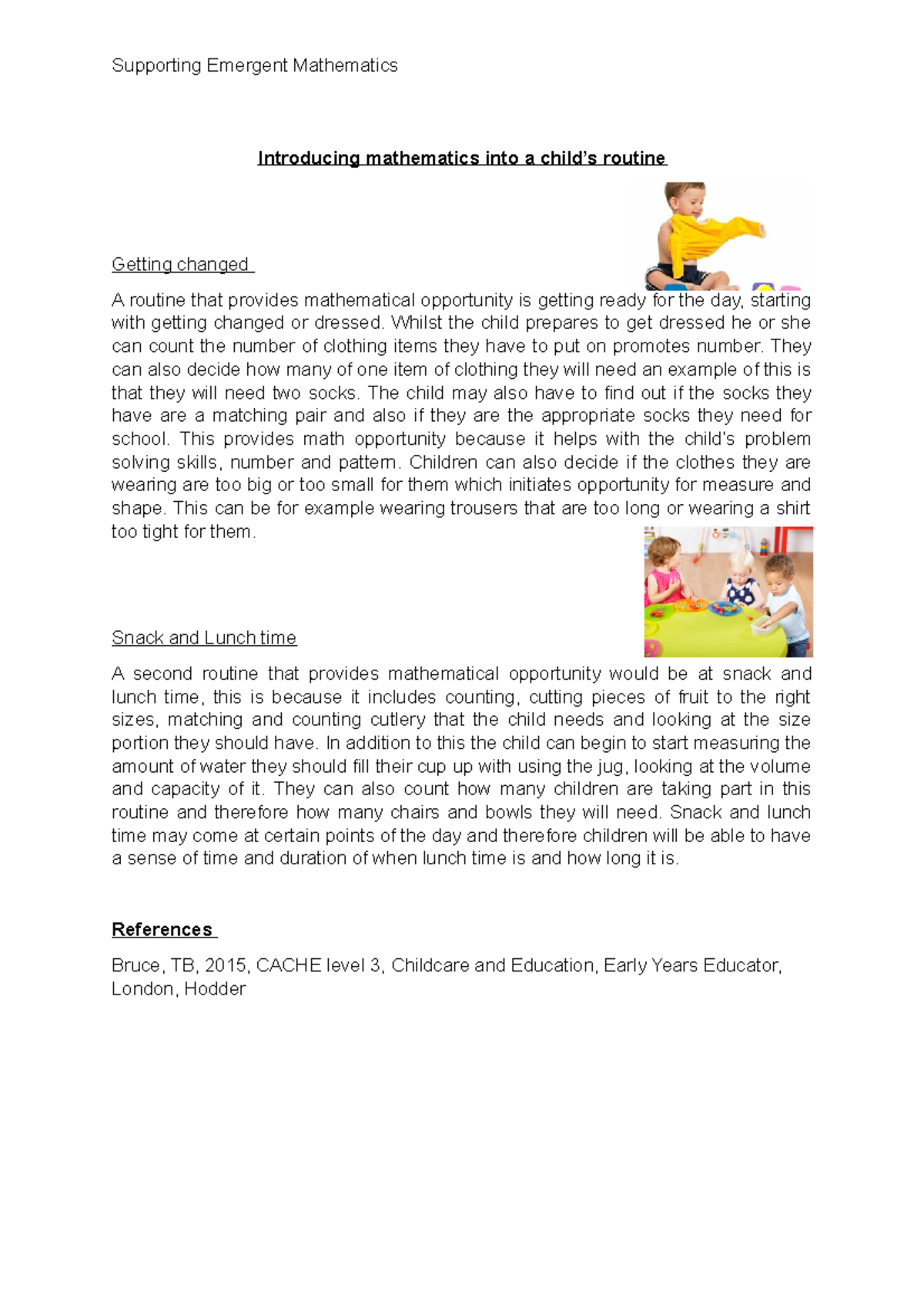 Mathematics in Daily Routines: Opportunities for Learning - Studocu